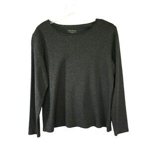 Charter Club Long Sleeve Cotton Tee Crew Neck Pullover Women's Large Gray Boxy